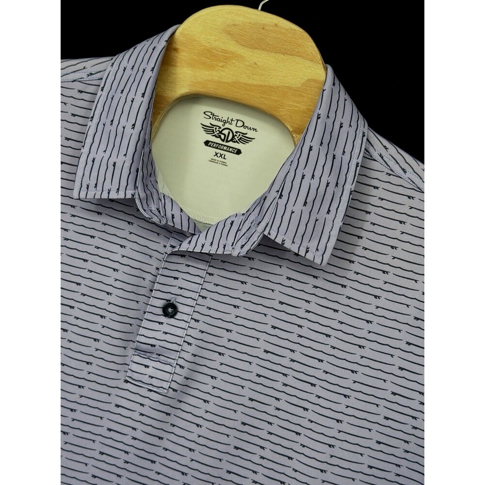 Straight DownPerformance Polo Shirt Mens XXL viole Quiver Surfboard Print Golf
